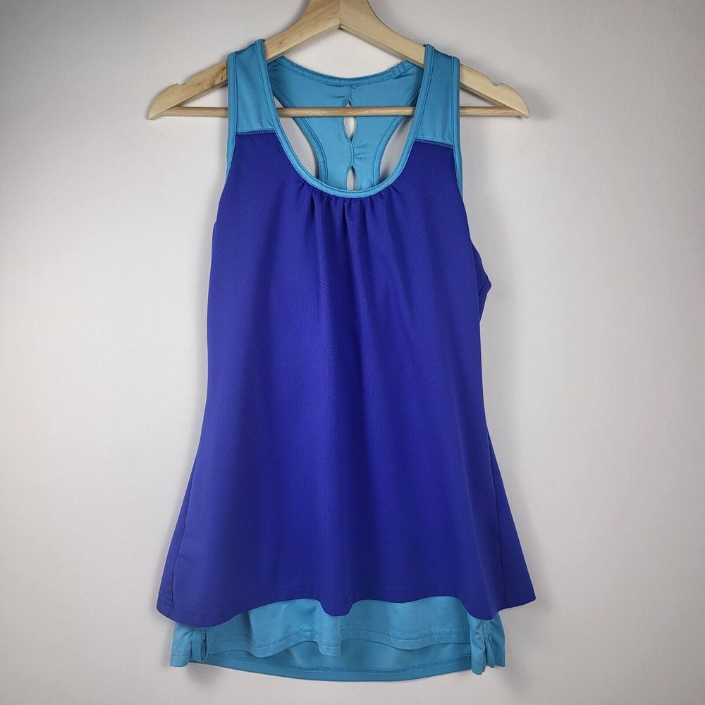Aspire Women's Dual Layer Activewear Scoop Neck Racerback Tank Top Blue Large